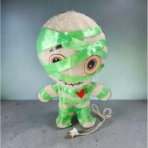 Vintage Light-Up Mummy Halloween Decoration 19" Green Plug-In 2001 Spooky Cute